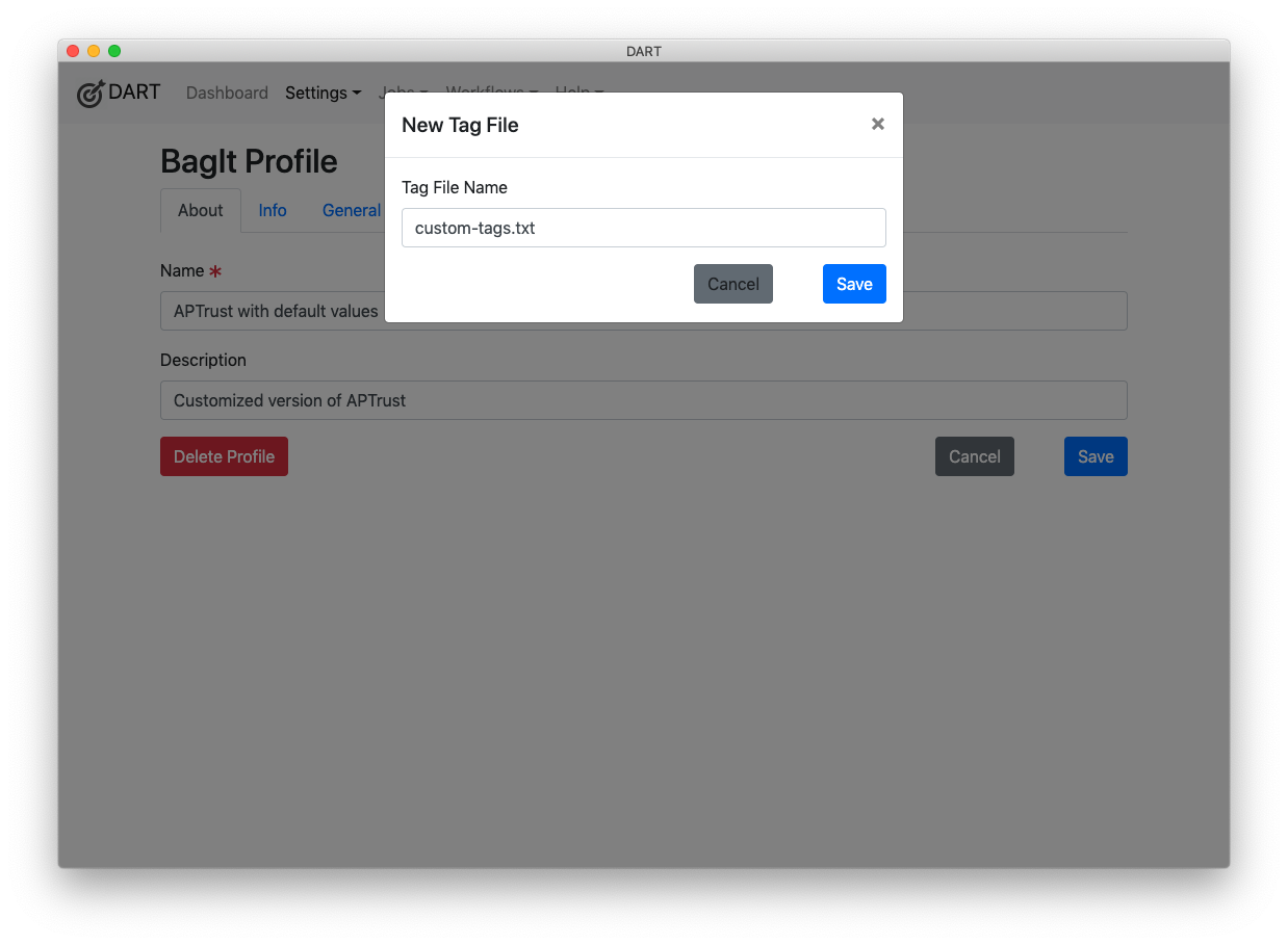 BagIt Profile New Tag File dialog