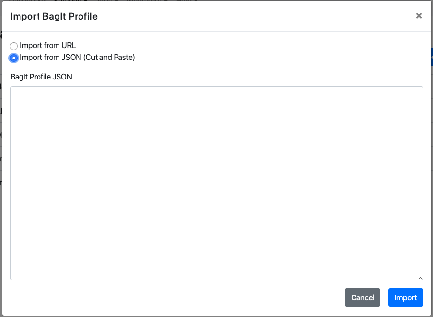 BagIt Profile import from JSON