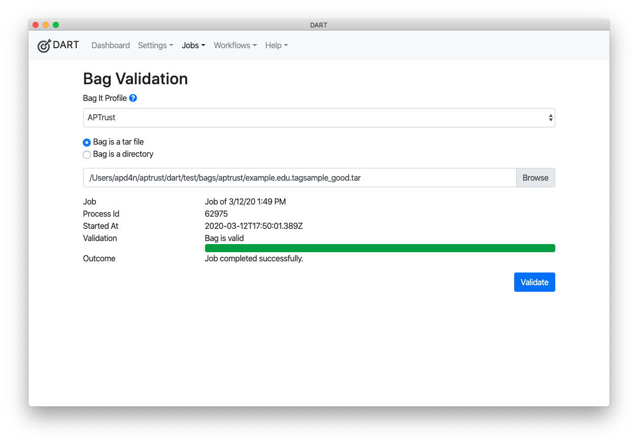 Job validation screen