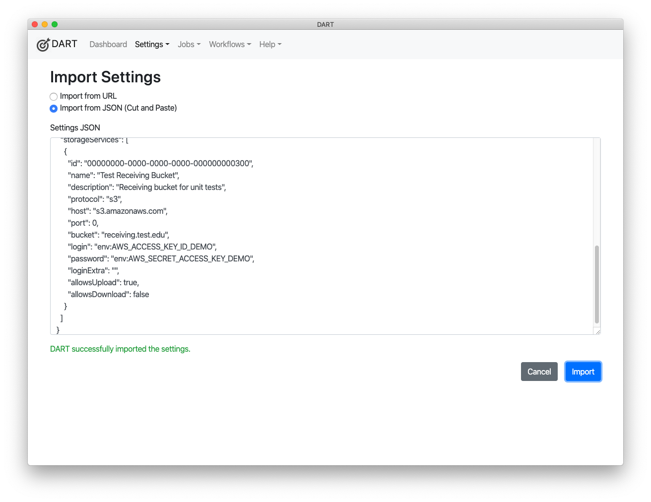 Import settings from text