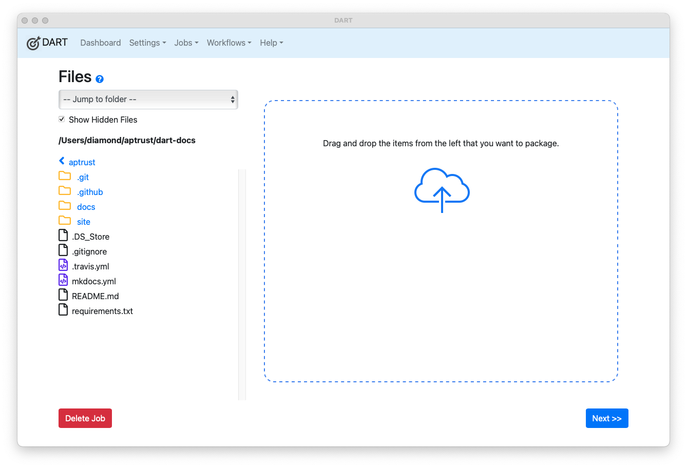 Files list showing hidden files