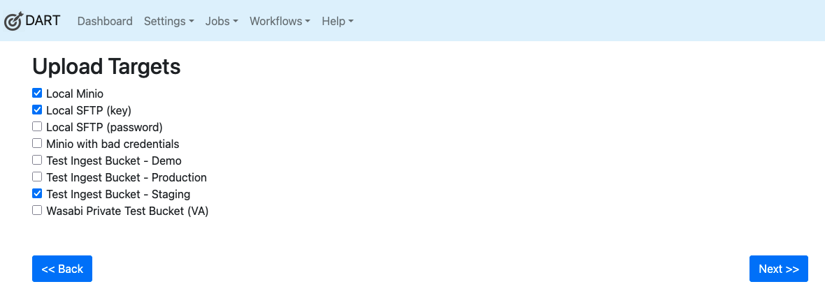 Choose upload targets