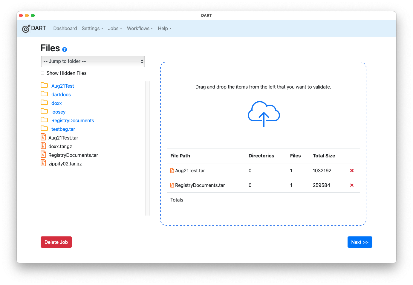 Job validation with selected bags
