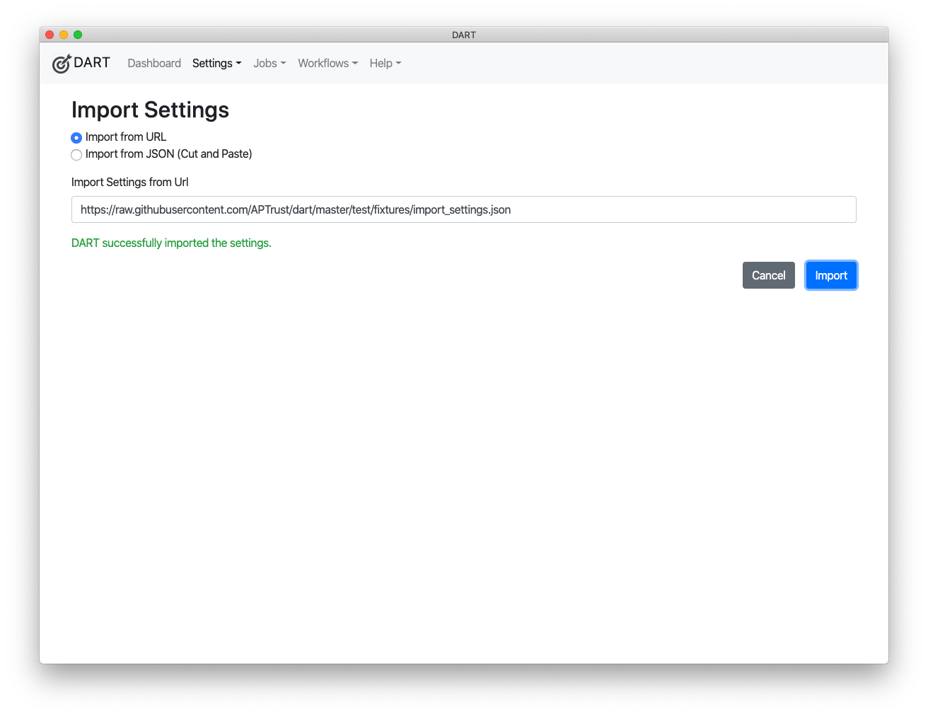 Import settings from URL