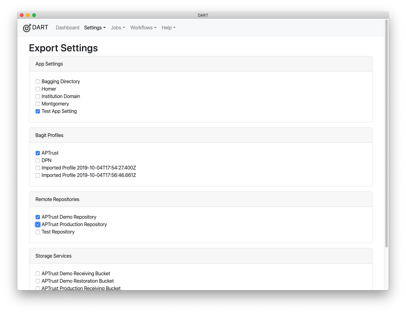 Choose settings to export